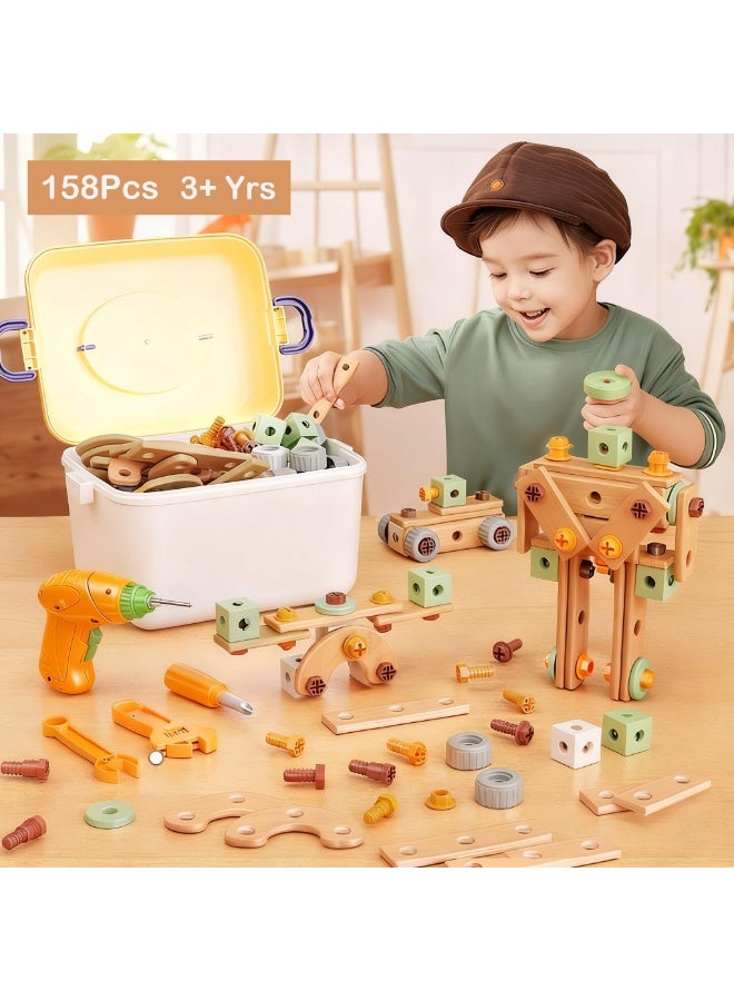 158 Pcs STEM Construction Tool Kit for Kids - Power Drill Toy Set with Portable Case - Role Play Engineering Toys for Toddlers Age 3, 4, 5, 6+ - Image 1